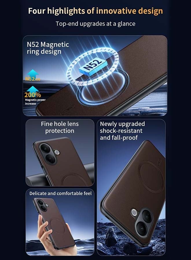 Magnetic Case for  Vivo V60 Lite 5G, [Strong Magnetic Charging][N52 Magnetic Ring Design][All-Round Protection]Luxurious Leather Texture Drop Protection Phone Case for  Vivo V60 Lite 5G 6.77 inch, Brown - Image 2